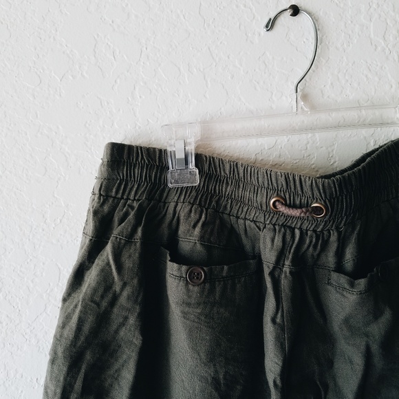 Army green drawstring linen shorts - Picture 4 of 4